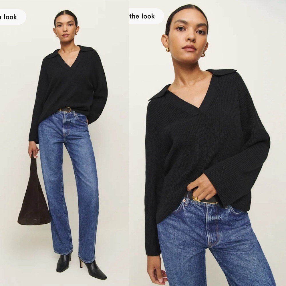 NWT Reformation Esther Cashmere Blend Oversized Polo in Black Size Small